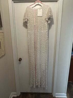 Mac Duggal Ivory Beaded Ruffle Sleeve Maxi Dress